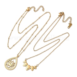 304 Stainless Steel Stackable Double Layer Pendant Necklaces for Women&nbsp;NJEW-S435-02G-C