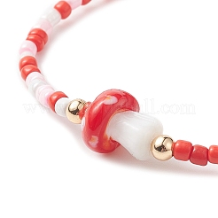 Mushroom Lampwork & Glass Seed & Brass Beaded Stretch Bracelets for Women&nbsp;BJEW-JB09272