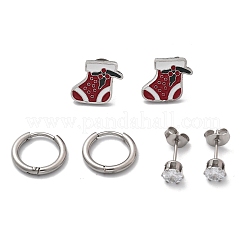 3 Pairs 3 Styles Christmas 304 Stainless Steel Hoop & Stud Earring Sets for Women&nbsp;EJEW-K279-16P-01