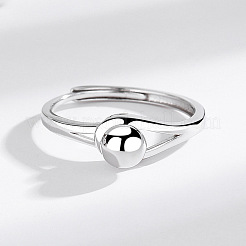 Round Rhodium Plated 925 Sterling Silver Adjustable Rings&nbsp;FS-WG2BA4F-01