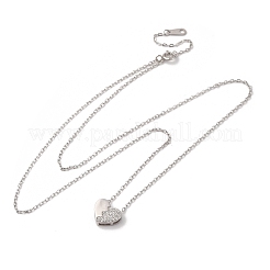 925 Sterling Silver Micro Pave Clear Cubic Zirconia Heart Pendant Necklaces for Women&nbsp;NJEW-D316-04P