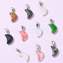 10Pcs Moon Natural & Synthetic Mixed Gemstone Pendants&nbsp;G-YW0002-21
