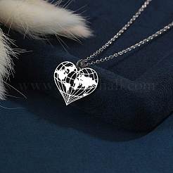 201 Stainless Steel Heart with Map Pendant Necklaces for Women&nbsp;FS-WGB4230-02