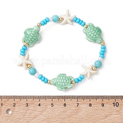 3Pcs 3 Styles Handmade Porcelain & Glass Seed Bead & Starfish Synthetic Turquoise Stretch Bracelets for Women&nbsp;BJEW-MZ00316