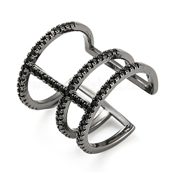 Brass Triple Lines Open Cuff Ring with Cubic Zirconia&nbsp;RJEW-Q781-03