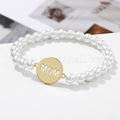Mother's Day Flat Round with Word Mama Brass Link Bracelets&nbsp;FS-WG7D6C4-01
