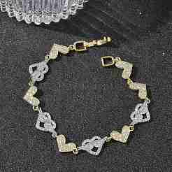 Heart Micro Pave Clear Cubic Zirconia Link Chain Bracelets for Women&nbsp;BJEW-C156-08A-GP