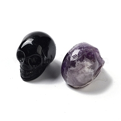 Natural Gemstone Carved Skull Statues Ornament&nbsp;G-P525-08