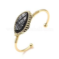 Natural Obsidian Horse Eye Wrapped Cuff Bangle&nbsp;G-D458-02G-09-RS