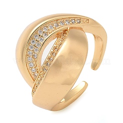 Brass Micro Pave Clear Cubic Zirconia Cuff Finger Rings for Women&nbsp;RJEW-B112-01G