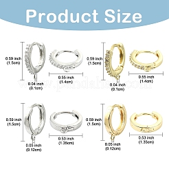 16Pcs 4 Styles Brass Micro Pave Clear Cubic Zirconia Huggie Hoop Earring Findings&nbsp;EJEW-YW0001-19