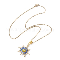 Glass Seed Beads & Handmade Evil Eye Lampwork Star Pendant Necklaces&nbsp;NJEW-MZ00098