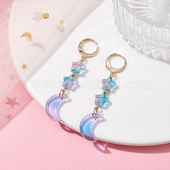 4 Pairs 4 Color Moon & Star Glass Dangle Leverback Earrings&nbsp;EJEW-JE05605