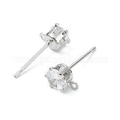 SHEGRACE Brass Clear Cubic Zirconia Flat Round Stud Earring Findings&nbsp;XGR0102P-117P