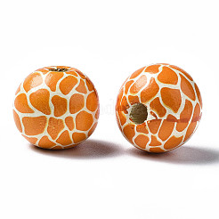 Painted Natural Wood European Beads&nbsp;X-WOOD-S057-055