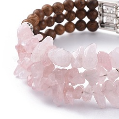 Three Loops Natural Rose Quartz Chip Beads Wrap Bracelets&nbsp;BJEW-JB04657-02
