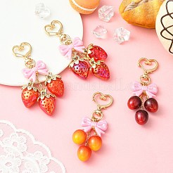 4Pcs Strawberry & Cherry Acrylic Pendant Decorations&nbsp;HJEW-CJ00090