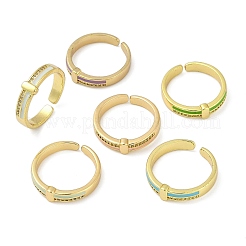 Brass Micro Pave Clear Cubic Zirconia Enamel Cuff Rings for Women&nbsp;RJEW-L113-021G