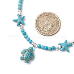 Synthetic Turquoise Sea Turtle & Starfish Pendant Beaded Necklaces&nbsp;NJEW-JN05210-01