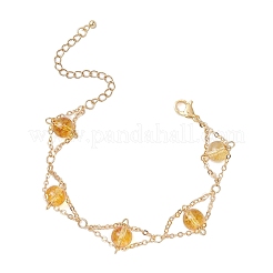 Natural Yellow Quartz Round Beads Link Bracelets for Women&nbsp;BJEW-JB12149-03
