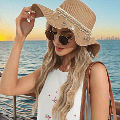 4Pcs Cotton Thread & Linen & Shell Hat Bands&nbsp;OHAR-OC00002