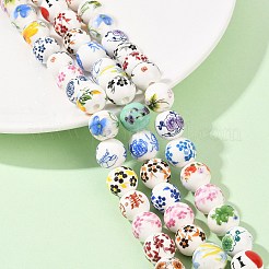 Mixed Styles Floral Printed Porcelain Beads Strands&nbsp;PORC-M004-01M