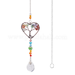 1Pc Wire Wrapped Alloy & Natural Mixed Stone Chips Tree of Life Hanging Suncatchers&nbsp;HJEW-TA0001-45A
