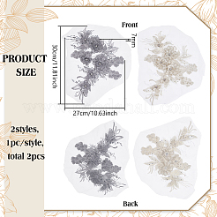 2Pcs 2 Colors Flower Chemical Fiber with Crystal Rhinestone Embroidery Sew on Cloth Patches&nbsp;PATC-FG0003-60A