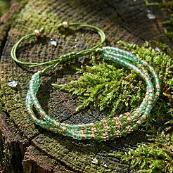 Adjustable Glass Seed Bead & Glass & Brass Beads Multi-Strand Bracelets for Women&nbsp;HR1151-1