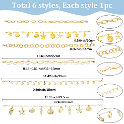 6Pcs 6 Styles Ocean Theme Cowrie Shell & Aluminum & Brass & Alloy Baseball Cap Chain&nbsp;HJEW-SC0002-37