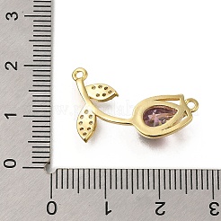 Brass Cubic Zirconia Rose Flower Connector Charms&nbsp;KK-R0002-26G-01