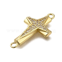 Brass Clear Cubic Zirconia Cross Connector Charms&nbsp;ZIRC-I070-010G