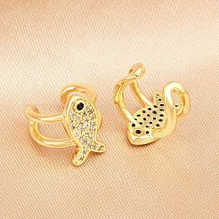 Fish Brass Micro Pave Clear Cubic Zirconia Cuff Earrings&nbsp;EJEW-D338-01G