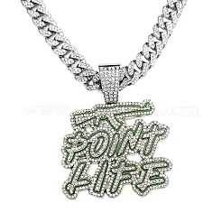 Hiphop Style Zinc Alloy Full Crystal Rhinestone Enamel Green Word Point Life Pendant Cuban Link Chain Necklaces for Men&nbsp;WG9A8ED-02