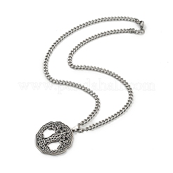 201 Stainless Steel Enamel Tree of Life Trinity Knot Pendant Necklaces&nbsp;NJEW-G115-09P