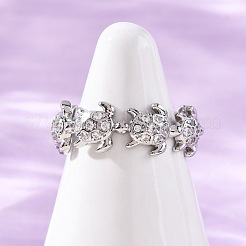 Brass Micro Pave Clear Cubic Zirconia Cuff Rings for Women&nbsp;RJEW-G345-01P
