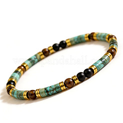Natural African Turquoise(Jasper) Disc and Tiger Eye Beaded Stretch Bracelets&nbsp;WG50B11-01