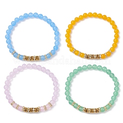 4Pcs 4 Colors 6.5MM Natural Dyed Malaysia Jade Round Beaded Stretch Bracelet Sets for Women&nbsp;BJEW-JB12267