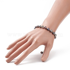 Dyed Natural Pearl & Brass Round Beaded Slider Bracelet&nbsp;BJEW-JB09008-03