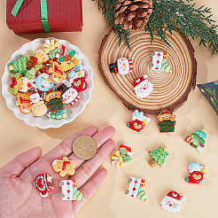 64Pcs 16 Styles Christmas Tree/Snowman/Bag/Socking/Santa Claus/Deer/Candy Cane/Fireplace Opaque Resin Decoden Cabochons&nbsp;RESI-SC0005-74