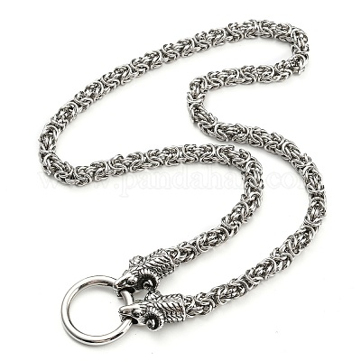 304 Stainless Steel Byzantine Chain Necklaces, Chainmaille Weaves Jewelry  with 316L Surgical Stainless Steel Sheep Clasps, Antique Silver Stainless 