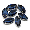 Sew on Rhinestone, Multi-strand Links, Glass Rhinestone, with Platinum Tone Brass Prong Settings, Garments Accessories, Faceted, Horse Eye, Prussian Blue, 14.5x4x4mm, Hole: 0.8~1mm