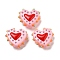 Baking Paint Glass Bumpy Beads Heart, with Enamel, Pink, 16~17x18x7mm, Hole: 1.2mm