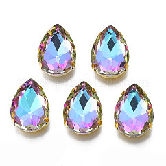 Sew on Rhinestone, Multi-strand Links, Glass Rhinestone, with Golden Plated 201 Stainless Steel Prong Settings, Garments Accessories, Faceted, Teardrop, Plum, 18x13x6.5mm, Hole: 1mm