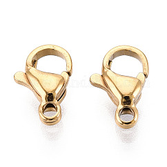 304 Stainless Steel Lobster Claw Clasps, Ion Plating(IP), Real 18K Gold Plated, 10x6.3x3.2mm, Hole: 1.4mm