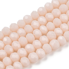 Opaque Solid Color Glass Beads Strands, Faceted, Rondelle, Creamy White, 2.3~2.7x1.5mm, Hole: 0.4mm, about 135~140pcs/strand, 26~27cm