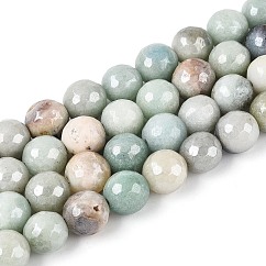 Natural Agate Beads Strands, Pearl Luster Plated, Faceted, Round, Pale Turquoise, 9~10mm, Hole: 1mm, about 37pcs/strand, 14.17 inch~14.57 inch(36~37cm)