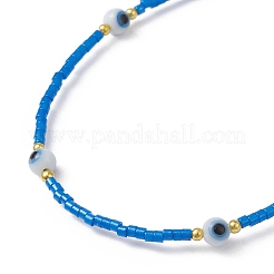 Evil Eye Lampwork & Glass Seed Beaded Bracelet with Real 18K Gold Plated 304 Stainless Steel Clasps&nbsp;BJEW-JB09998-01