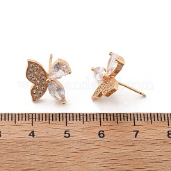 Butterfly Brass Micro Pave Clear Cubic Zirconia Stud Earrings for Women&nbsp;EJEW-G428-08G
