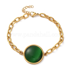 304 Stainless Steel Flat Round Link Bracelets&nbsp;BJEW-A036-10G-02